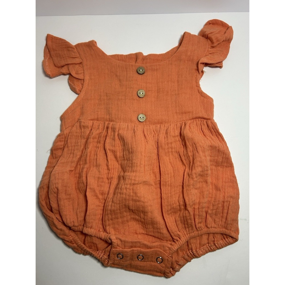Baby Girls Ruffle Orange Short Sleeve Bubble Romper‎ Outfit Summer Bodysuit